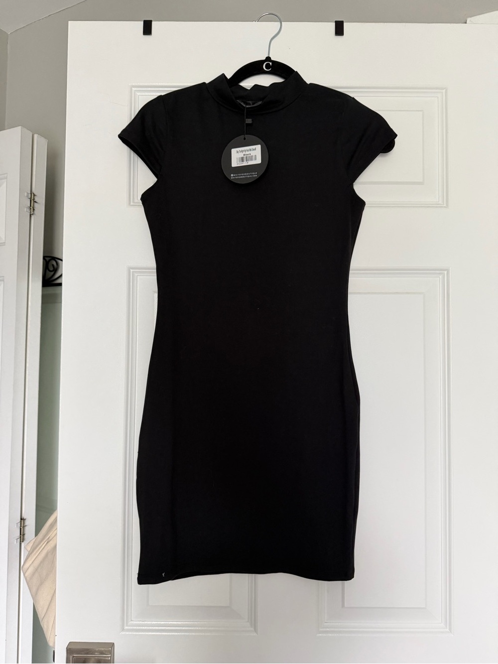 New With Tags White Fox Boutique Black Mock-Neck Cap Sleeve Mini Dress